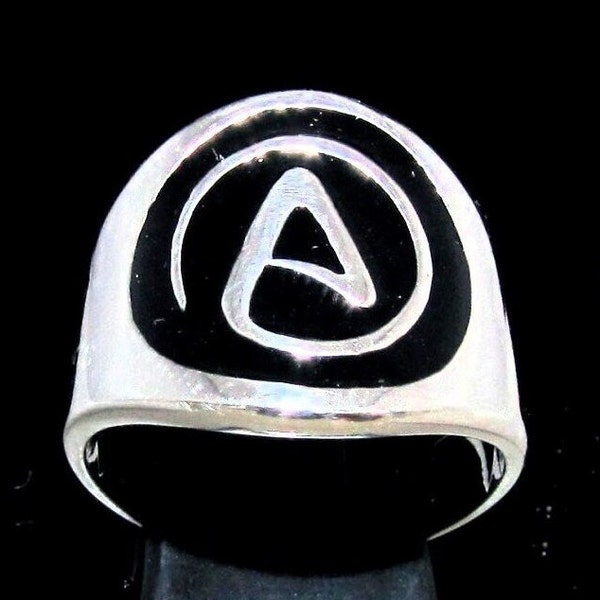 Sterling silver Atheist ring Anti Religion symbol with Black enamel high polished 925 silver