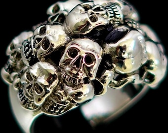 Sterlingzilveren multi-schedelring: Outlaw Graveyard Biker-sieraden