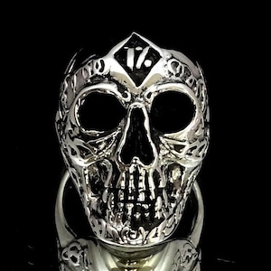 Sterling silver Biker ring 1 Percent symbol on Tattoo Outlaw Skull high polished and antiqued 925 silver men&#39;s ring