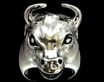 Zwaar sterlingzilveren dierenring voor heren Spanish Bull Toro hooggepolijst 925-zilver