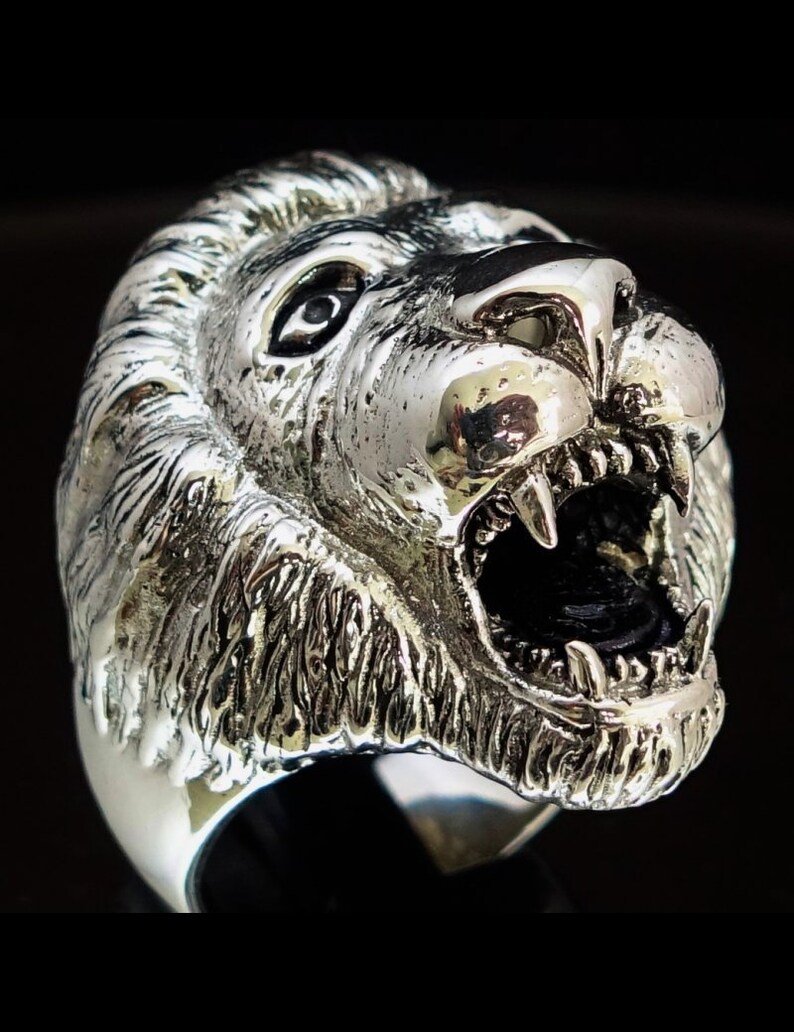 Big Silver Animal Ring Roaring Lion Head Africa High Polished | Etsy
