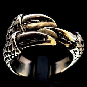 Sterlingzilveren Dragon Claw-ring met drie klauwen, middeleeuws mythisch dier, hooggepolijste en verouderde 925-zilveren uniseks ring