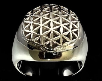 Sterling Silver Flower of Life Ring: Sacred Geometry Dome Ring world grid