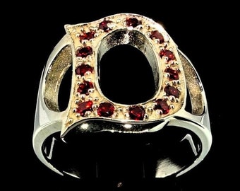 Sterling Silver Initial D Ring with 14 Red CZ Stones