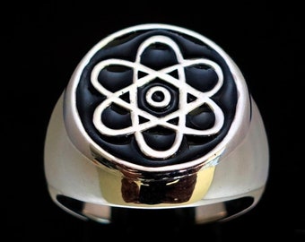 Sterling silver Symbol ring Atomic Nuclear Cloud with Black enamel high polished 925 silver