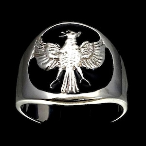 Sterling silver Flag ring Indonesia Garuda Pancasila national emblem with Black enamel high polished 925 silver
