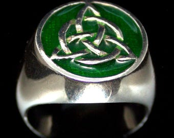 Sterling zilveren Infinity Ring: Groen geëmailleerde Triquetra Keltische knoop