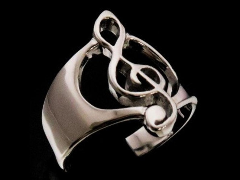 Sterling silver Clef note ring Music symbol high polished 925 silver unisex ring