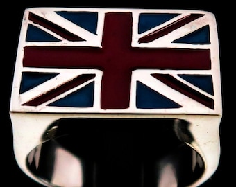 Sterlingzilveren Union Jack-ring: rood en blauw geëmailleerd Britse vlag Engeland