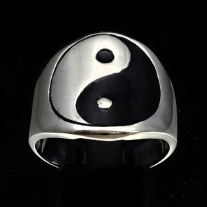 Sterling silver Symbol ring Yin and Yang ancient Chinese philosophy with Black enamel high polished 925 silver unisex ring