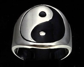 Bague Yin Yang en argent sterling : anneau unisexe en émail noir