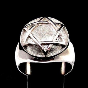 Sterling silver Hebrew symbol ring Hexagram Star of David on dome Matte finish and high polished 925 silver