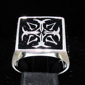 Sterling silver Assassin symbol ring Ninja Cross with Black enamel high polished 925 silver men&#39;s ring