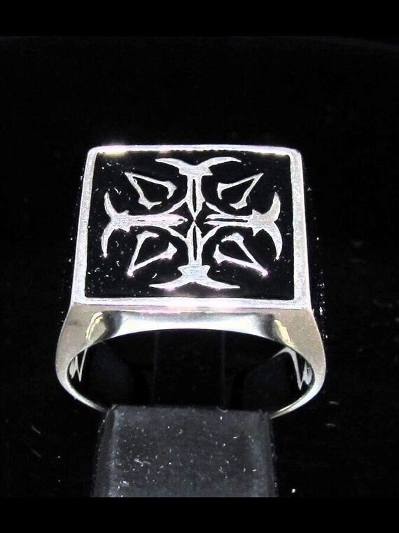 Sterling Silver Assassin Symbol Ring Ninja Cross With Black