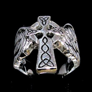 Petrichor CELTIC CROSSES BRONZE Hammered Silver Men's Ring Keith Jack