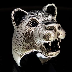 Sterling silver Animal ring Lioness female Lion head Wild animal Africa high polished and antiqued 925 silver