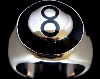 Sterling Silver 8 Ball Ring, Black Enamel Pool Ring