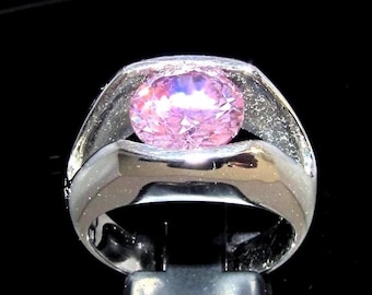 Sterling Silver Solitaire Ring with Pink Cubic Zirconia