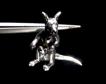 Sterling Silver Kangaroo Pendant with Baby - Polished Animal Jewelry