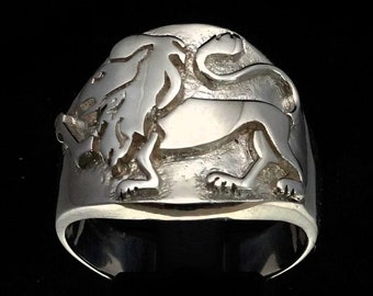 Anillo Leo de plata de ley, símbolo del león del horóscopo zodiacal, signo de fuego