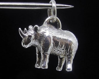 Sterling Silver Rhinoceros Pendant: High Polished 925 Animal Charm