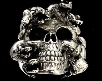 Detailed Sterling silver ring Medusa Skull with Snake Hair Gorgo ancient Greek mythology high polished and antiqued 925 silver