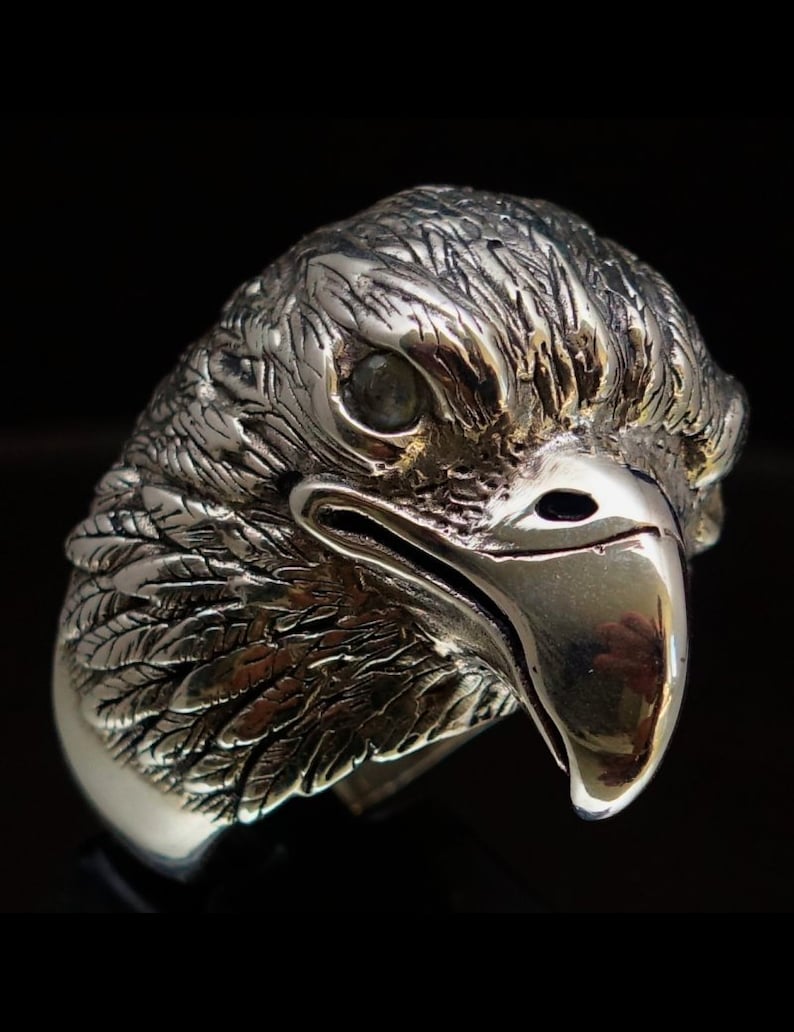 Sterling silver Eagle ring Bird of Prey with 2 Sparkling White CZ Eyes high polished 925 Sterling silver animal ring
