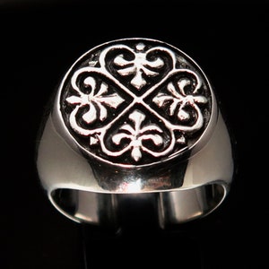 Sterling silver Fleur de Lis ring French Lily Flowers high polished and antiqued 925 silver men&#39;s ring