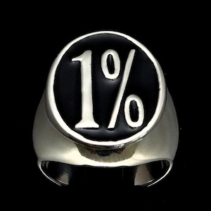Sterling silver Biker ring One Percent symbol with Black enamel high polished 925 silver men&#39;s biker ring