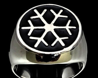 Sterling Silver Snowflake Ring: Black Enamel Winter Sports Symbol