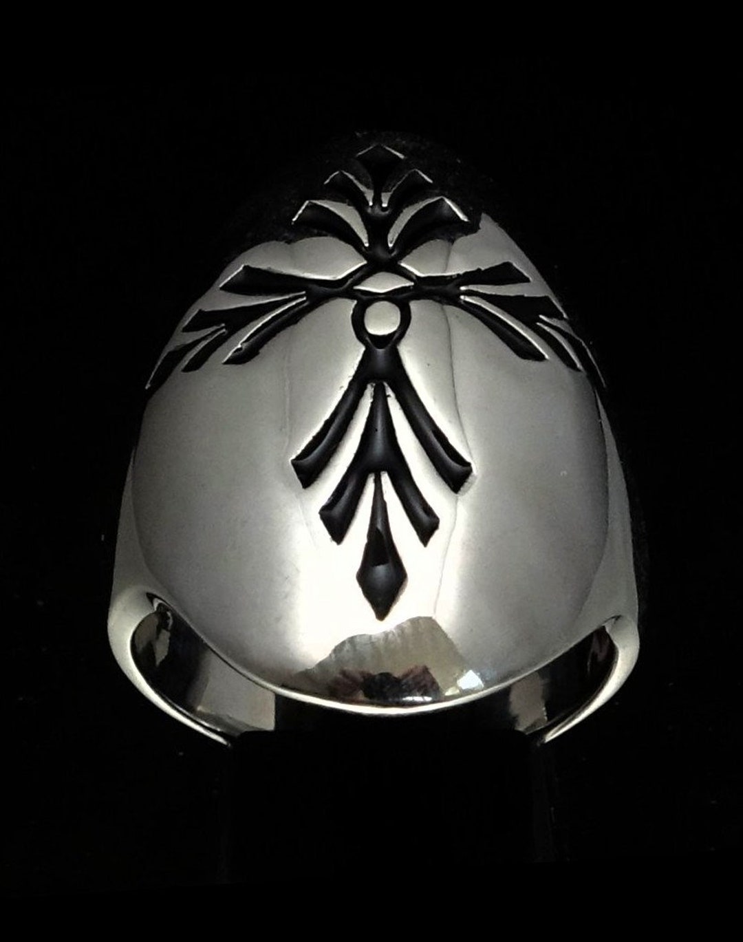 Sterling Silver Medieval Symbol Ring Gothic Cross Black Enamel Inlay ...