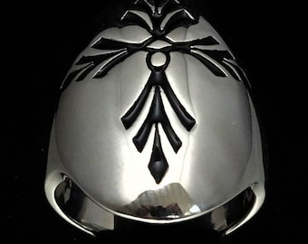 Sterling silver Medieval symbol ring Gothic Cross Black enamel inlay high polished 925 silver
