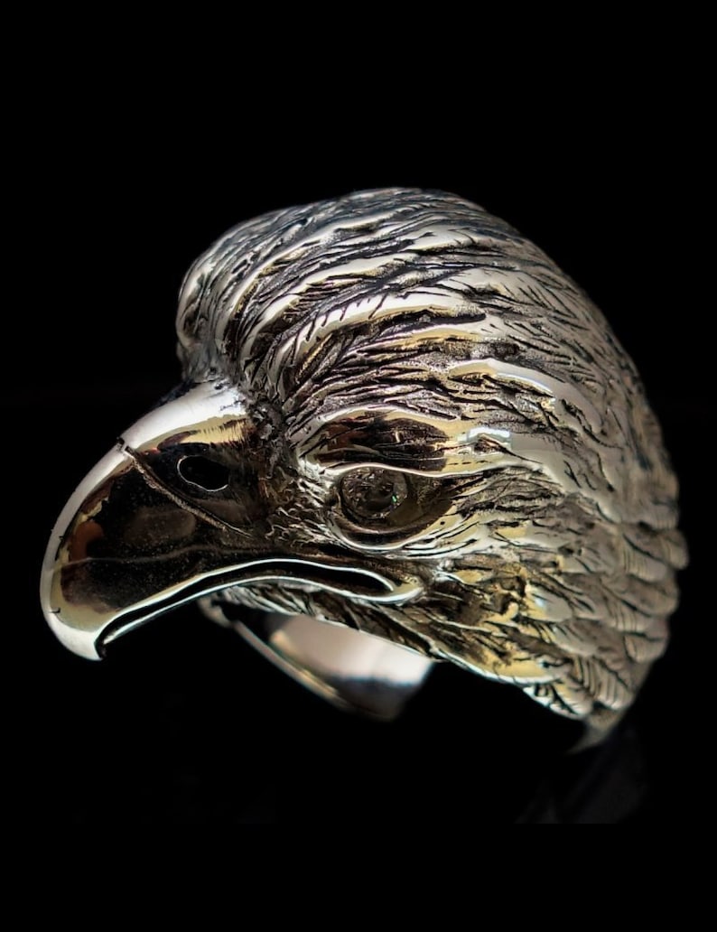 Sterling silver Eagle ring Bird of Prey with 2 Sparkling White CZ Eyes high polished 925 Sterling silver animal ring