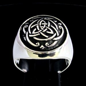 Antiqued Sterling silver Triquetra ring Celtic Trinity symbol Irish knot high polished 925 silver