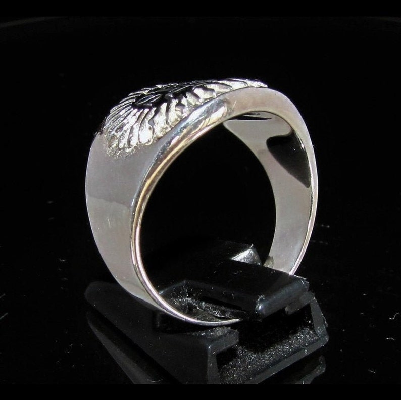 Sterling silver religious symbol ring IHS Christ monogram Three Nail Cross with Black enamel high polished 925 silver