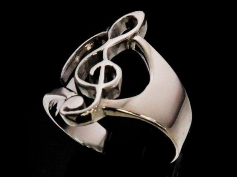 Sterling silver Clef note ring Music symbol high polished 925 silver unisex ring