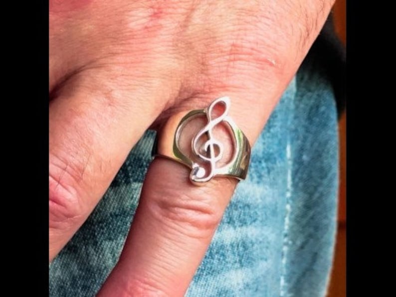 Sterling silver Clef note ring Music symbol high polished 925 silver unisex ring