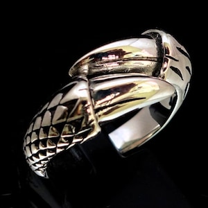 Sterling silver ring Two Talon Dragon Claw Mythical animal claws high polished and antiqued 925 silver unisex ring