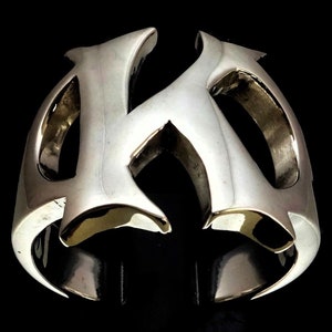 Sterling silver initial K ring alphabet letter high polished 925 silver unisex ring