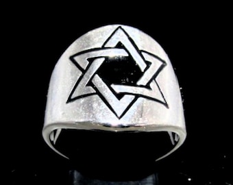 Sterlingzilveren Davidsterring: zwart emaille hexagram symbool