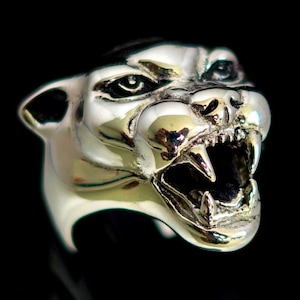 Sterling silver Animal ring Panther head Cougar Panthera high polished and antiqued 925 silver
