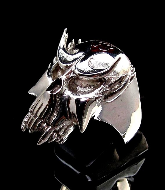 Sterling Silver Biker Ring: Red Enamel Devil Skull, Outlaw 13 - Etsy