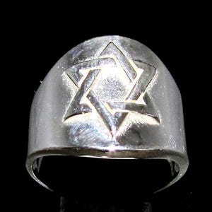 Sterling silver Hebrew symbol ring Star of David Hexagram high polished 925 silver men&#39;s ring
