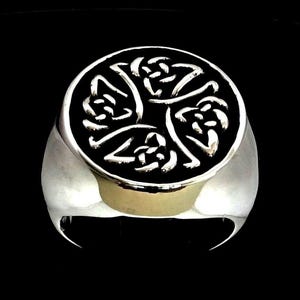 Antiqued Sterling silver ring Birgit&#39;s Cross Celtic knot ancient Pagan symbol high polished 925 silver