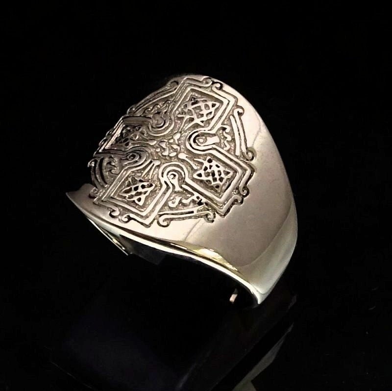 Sterling Silver Ring Celtic Cross Runes Irish Knot Ireland - Etsy