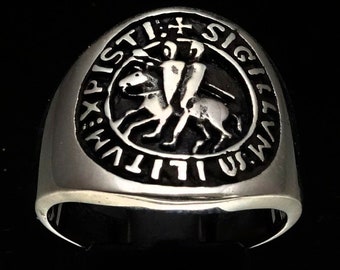 Antik Silber Mittelalter Ring Tempelritter Siegel Tempelritter Symbol hochglanzpoliert aus 925er Silber