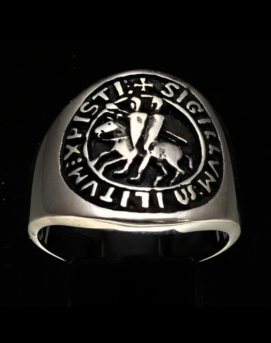 Antiqued Sterling Silver Medieval Ring Knights Templar Sigil Crusader ...
