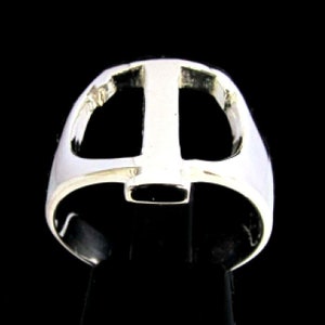 Anillo de plata esterlina con inicial Tau, letra mayúscula del alfabeto griego, plata 925 pulida