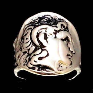 Sterling silver ring Alexander the Great coin Macedonia ancient Greek King high polished and antiqued 925 silver