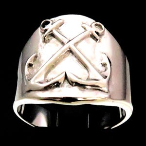 Sterling silver ring BM-Boatswains Crossed Anchors Seaman&#39;s specialist US Coast guard symbol high polished 925 silver